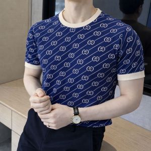 Gucc  Monogram Imported Navy knitted Super Premium Round Neck T-shirt F3511-NY