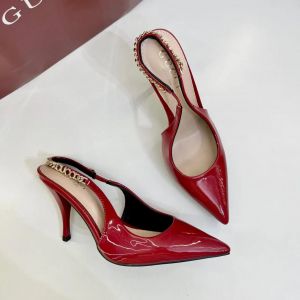 Guccci Signoria Patent Leather Slingback Pump Glossy Cherry Red With OG Box & Carry Bag 129-4 Red Cherry