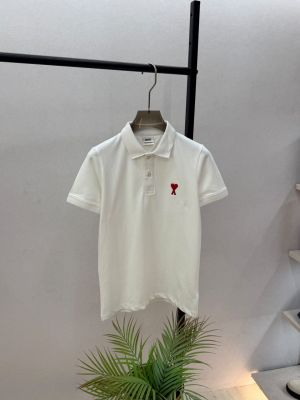 Ami Logo White Premium Polo Collar Neck T-shirt F3644-W3
