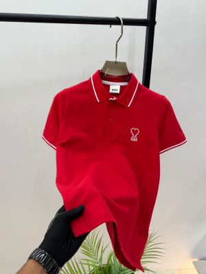 Ami Logo Red Premium Polo Collar Neck T-shirt F3644-RE