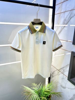 Burberr White Polo Premium Collar Neck T-shirt With Brand Carry Bag F3828-WH