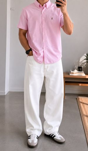 Ralp Lauren Chest Logo Half Sleeves Shirt Baby Pink