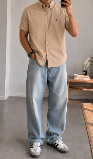 Ralp Lauren Chest Logo Half Sleeves Shirt Coffee