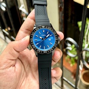 Fossiil Bannon Back Open Blue Dial Black Silicone Strap