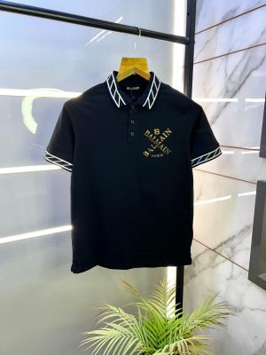 Balmai  Paris Logo Imported Black Collar Neck Premium T-shirt F2831-BL