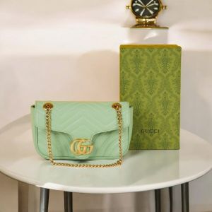 Guccci GG Marmont Matelasse Shoulder Bag With OG Box & Dust Bag (Green - 536)