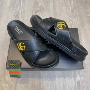 Gucc.i GG Cross Strap Premium Black Slides