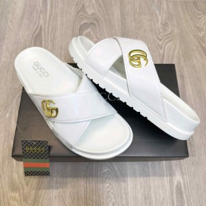 Gucc.i GG Cross Strap Premium White Slides