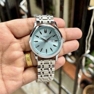 Tissoot 1853 Day-Date Lemon Silver Chain Light Blue Dial