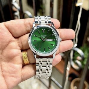 Tissoot 1853 Day-Date Lemon Silver Chain Green Dial