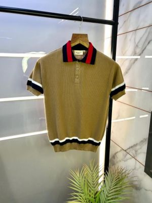 Gucc  Brown Knitted Imported Polo Neck Premium Collar T-shirt F2541-BR