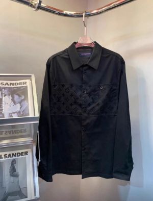 Lv_Middle Brand Embossed Logo Full Sleeves Shirt Black