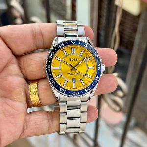Hugo Bos Runner Analogs 3H Silver Yellow Dial