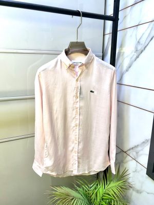 Lacost  Linen Pink Embroidery Logo Super Premium Shirt F3952-PI