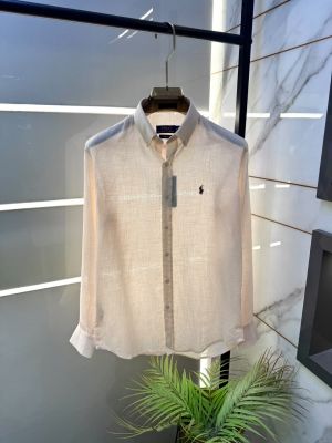 Ralp Lauren Linen Pink Embroidery Logo Premium Shirt With Brand Box Packing F4031-PI
