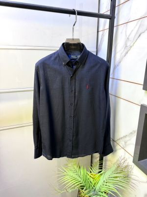 Ralp Lauren Linen Navy Embroidery Logo Premium Shirt With Brand Box Packing F4031-NY