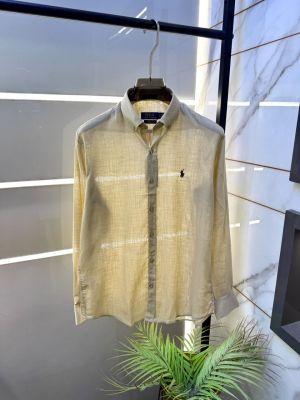 Ralp Lauren Linen Khakhi Embroidery Logo Premium Shirt With Brand Box Packing F4031-KH