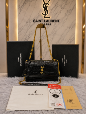 Ysl Saint Laurent Sunset shoulder bag features crocodile-embossed leather and signature gold-tone YSL hardware With Box premium quality 6616