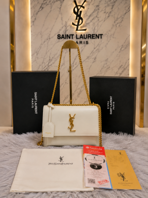 Ysl Saint Laurent Sunset shoulder bag features crocodile-embossed leather and signature gold-tone YSL hardware With Box premium quality 6615