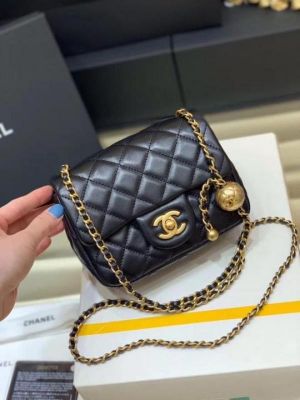Chane quilted cc crush mini flap black purse with Folding box 6622
