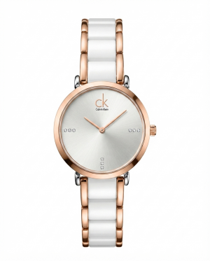 Calvin Kleii_n minimalist Rose Gold Two Tone white Dail