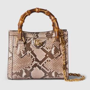 Guccci Diana python small tote bag With Original Box Extra Belt And Chain Charm High End  Pink soft python leather
