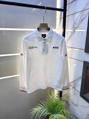 Boss x Porsche Edition White Polo Neck Full Sleeves Premium Collar T-shirt F5094-WH