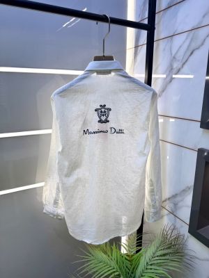 Massimo Dutti White Linen Back Printed Premium Shirt With Brand Box Packing F4030-WH