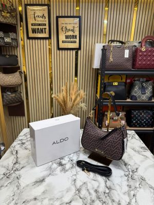 ALD Maricar Brown Geometrical Monogram Shoulder Bag With Box (7701)