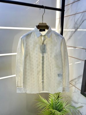 Loui  Vuitton Imported Monogram Allover Premium White Shirt With Brand Box Packing and Carry bag F3932-WH