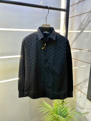 Loui  Vuitton Imported Monogram Allover Premium Black Shirt With Brand Box Packing and Carry bag F3932-BL