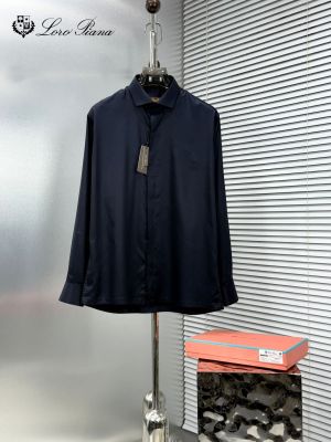 Lorro Piana Imported Korean Fabric Box Pack Full Sleeves Shirt Navy blue