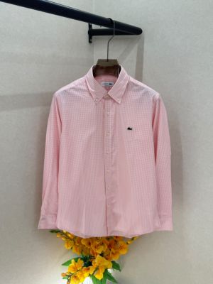 Lacost Pink Micro Checks Embroidery Logo Premium Shirts F3634-PI