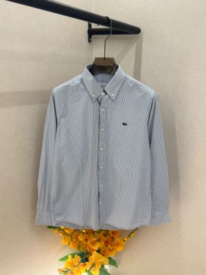Lacost Grey Micro Checks Embroidery Logo Premium Shirts F3634-GY