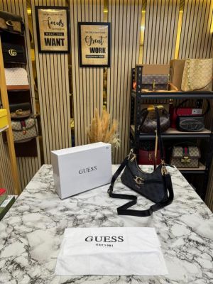 Guess Signature Monogram Baguette Shoulder Bag With Box And Dust Bag (Grey)