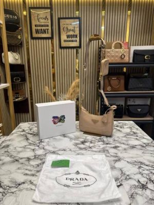 PRADDA RE EDITION GLOSSY BAG WITH OG BOX DUST BAG CARD CREAM DAMAGE BOX