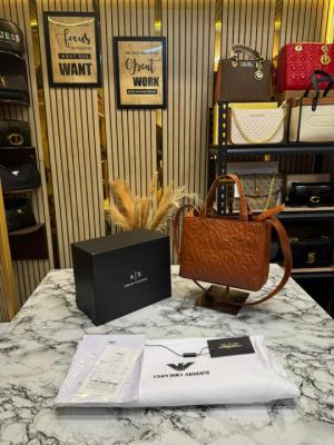 Arma Exchange Embossed Large Logo Tote Bag With Box And Dust Bag (8807 Brown)