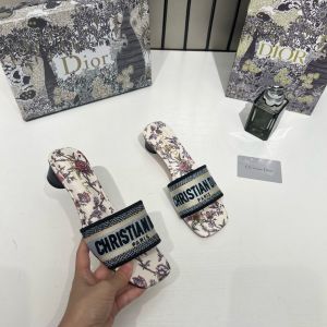 Christian Dioor Dway Heeled Slide Signature Embroidered With OG Box & Carry Bag 755-1 Pink