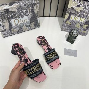 Christian Dioor Dway Heeled Slide Signature Embroidered Pink Black With OG Box & Carry Bag 755-1 Black