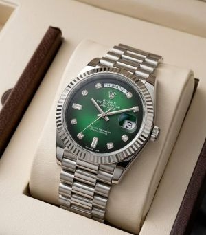 Rolee_x Oyster Perpetual Day Date Diamond Silver-Green 40 Battery