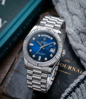 Rolee_x Oyster Perpetual Day Date  Diamond Silver-Blue 40 Battery