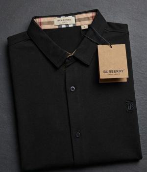 Burberri Chest Logo Full Sleeves Signature Shirt Black