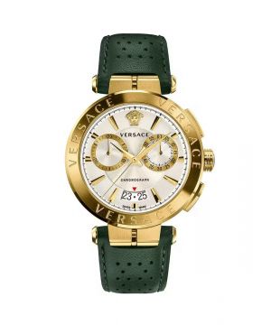 Versace Aion Chronograph Gold-Tone Green Leather Belt