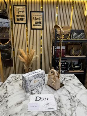 Christian Dio Lady Mini Quilted Cannage With Box And Dust Ba ricot 2811