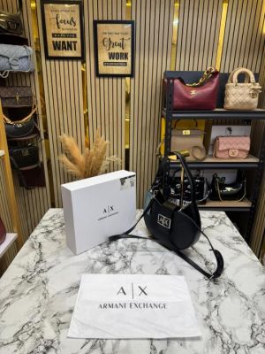 Arma Exchange AX Crescent Moon Shoulder Bag With Box And Dust Bag (Black 2346)