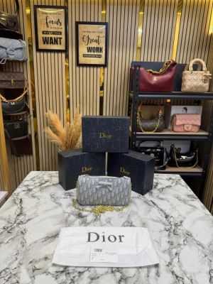 Christian Dio Oblique Jacquard Bow Chain Crossbody Bag (2800-Gray)