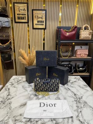 Christian Dio Oblique Jacquard Bow Chain Crossbody Bag (2800-Blue)