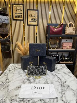 Christian Dio Oblique Jacquard Bow Chain Crossbody Bag (2800-Black)