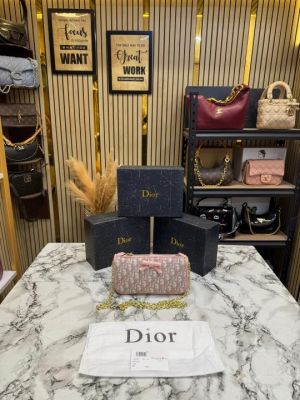 Christian Dio Oblique Jacquard Bow Chain Crossbody Bag (2800-Pink)