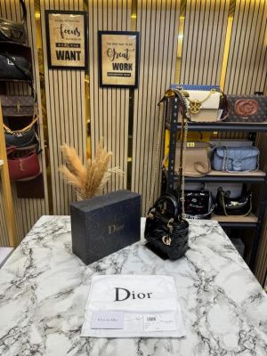 Christian Dio Mini Lady D-Joy Cannage Lambskin Shoulder Bag With Box & Dust Bag (2807-Black)